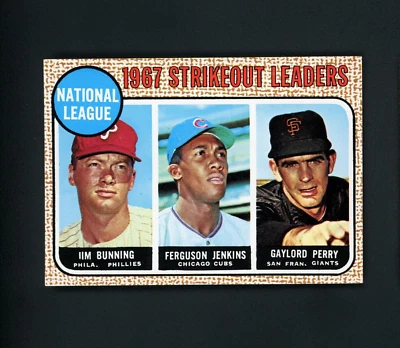 1968 Topps 1967 NL Strikeout Leaders - Bunning, Jenkins, Perry (HOF) #11 como nuevo Foto 1 de 2
