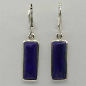 Blue LAPIS LAZULI Rectangle Square Earrings - 925 STERLING SILVER Leverback 2e - Picture 1 of 3