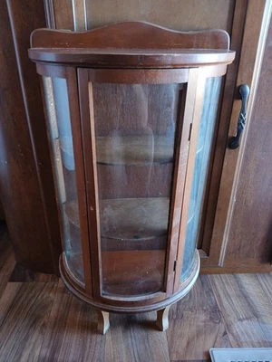 Curio Display Cabinet Curved Glass Mahogany Color Wood Case 22” x 12” x 6.5” - Image 1 of 4