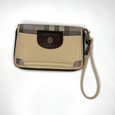Spartina 449 Wimberly Plaid Canvas Leather Trim Wristlet Phone Clutch - Image 1 of 4