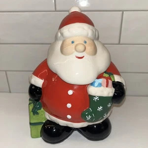 Santa Claus W/ Present Cookie Treat Jar Vtg Retro 9.5” Christmas Holiday Winter - Picture 1 of 14