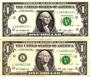 $1 2013 UNCIRCULATED  2009  Fancy Serial MATCHING SERIALS L16336113J  L16336113D - Picture 1 of 1