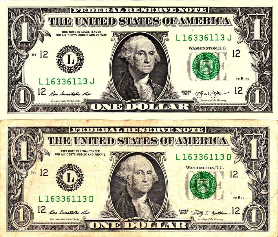 $1 2013 UNCIRCULATED  2009  Fancy Serial MATCHING SERIALS L16336113J  L16336113D - Image 1 of 1