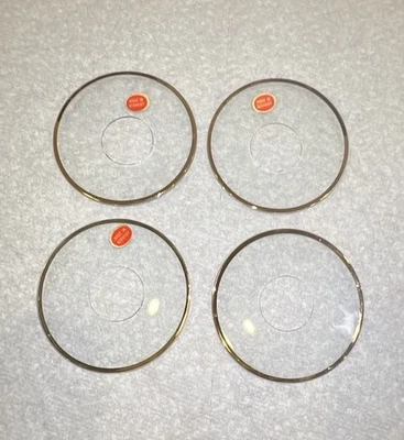 4 bobeches vintage de vidrio transparente con borde dorado para velas de cera de goteo hechos en Alemania Foto 1 de 4