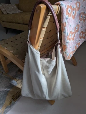 Lucky Brand Hobo Bag White Woven Studded Leather Shoulder Vtg Y2K Boho - Image 1 of 4