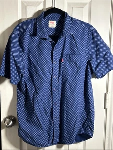Levis Shirt Men Size L Blue Slim Fit Button Down Short Sleeve Summer - Picture 1 of 6