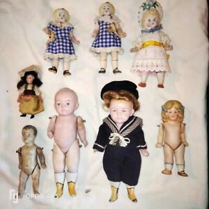 8 poupees anciennes miniatures PORCELAINE/8 antique mignonettes dolls dollhouse