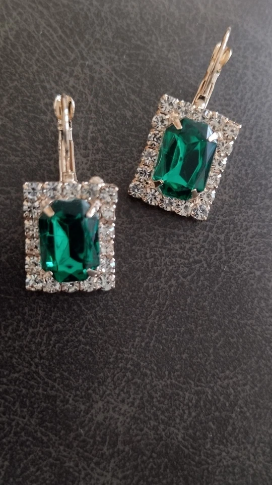 Gold plated Simulated Emerald Drop Earrings  - Image 1 of 1