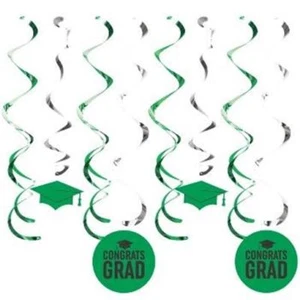 Graduation Deluxe Hanging Danglers Green 8 Pack 2 7" Cutouts 2 5" Cutouts Foil - Picture 1 of 1