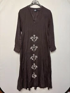 Madison Mathews Long Sleeve 100% Linen Maxi Dress XL X-Large Embroidered D003 19 - Picture 1 of 18