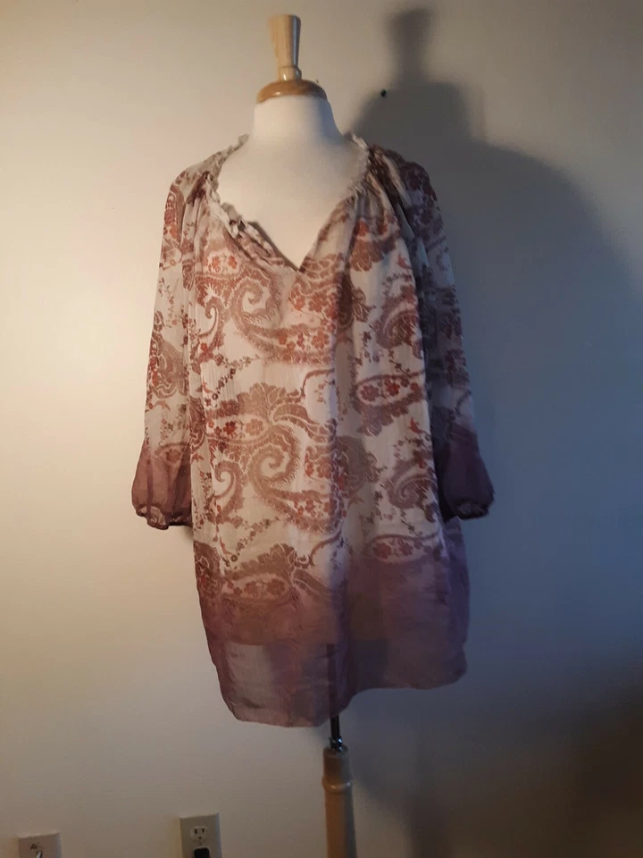 SONOMA Mujer Gris Oxidado Paisley Gasa Manga Larga Nuevo 2X Foto 1 de 4