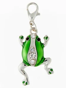 Silver Green CZ Tree Frog Clip-on Charm - Keychain & Zipper Pull Add-on - Picture 1 of 2