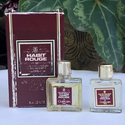 💝LOTE DE 2 Miniatura Vintage HABIT ROUGE Guerlain EDT 4 ml MINI Colonia Nuevo en Caja + EDC Foto 1 de 4