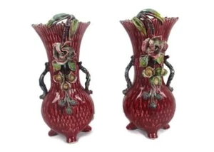 Set di 2 Paia Vasi Maiolica Barbotine Francese Piantatore Centrotavola Splendido Flusso - Foto 1 di 8