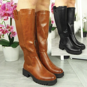 Mid Calf Boots Shoes Ladies Lined Stretch Heel Zip Warm Winter Comfy Womens Size - Imagen 1 de 17
