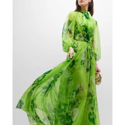 $5995 Vestido de Pasarela Monique Lhuillier Lima Seda Gasa Floral Lazo  Foto 1 de 4