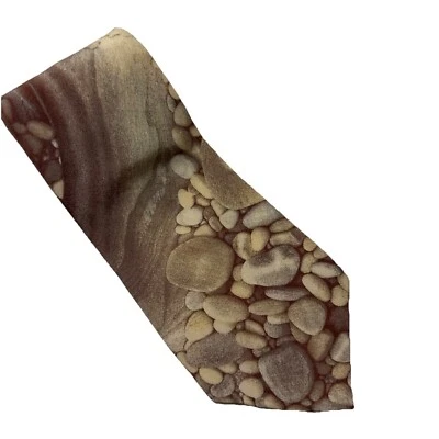 Gravata masculina BRANDINI, pedras e redemoinhos de ferrugem creme, seda, designer ÚNICO! - Imagem 1 de 4