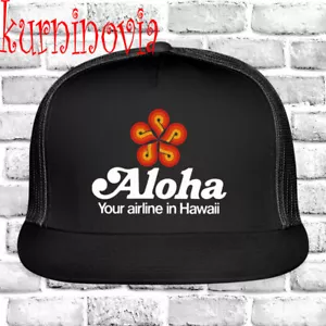 Aloha Airlines Black Trucker Hat Cap Adult Size - Picture 1 of 5