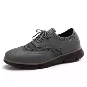 Men's Leather Oxfords Dress Shoes Casual Lace-up Flats Formal Business Footwear - Picture 1 of 17