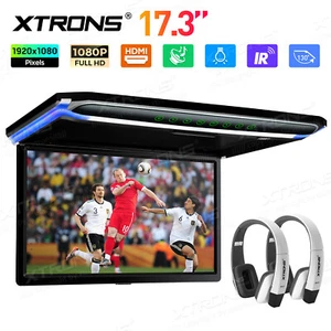 17.3" Screen Car Roof Flip Down Monitor Player HDMI 1080P Player +White Headsets - Picture 1 of 18