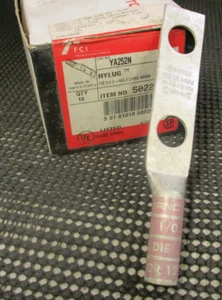 BURNDY YA25-2N 1/0 AWG COPPER 2-HOLE LONG BARREL COMPRESSION LUG 'SAMEDAY SHIP' - Picture 1 of 6