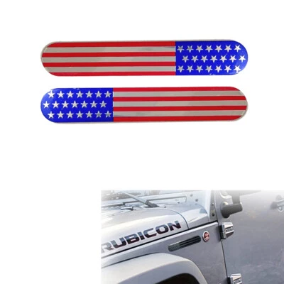 2x Chrome American US Flag Logo Car Truck L&R Fender Door Emblem Badge Stickers - Image 1 of 4