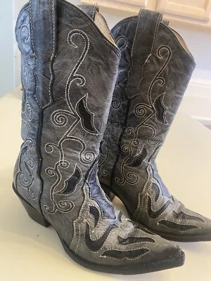 Vintage Rudel  Western Cowgirl Boots Women's Size 5 1/2 Gray Embroidery - Image 1 of 4