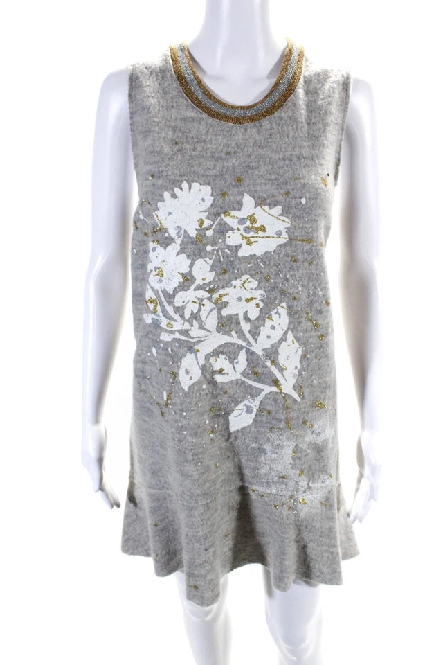 Knitted & Knotted Womens Gray Floral Crew Neck Sleeveless A-line Dress Size M - Image 1 of 4