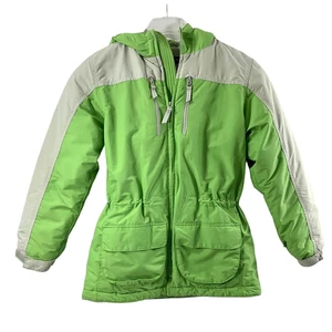 Lands' End Coat Womens Medium Green Gray Hood Full Zip Outdoors Gorpcore Winter - Picture 1 of 17