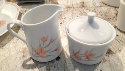 Conjunto Vintage de Creme e Açúcar Corelle PEACH FLORAL - Imagem 1 de 3