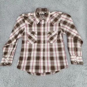 Ely Cattleman Youth M Pearl Snap Western Shirt Brown Red Long Sleeve Pockets - Picture 1 of 14