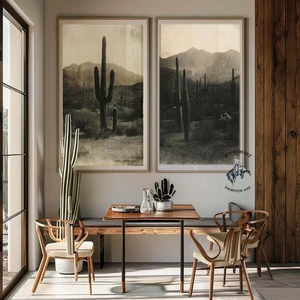 Vintage Tintype Desert Poster Set, Bucking Bronco Western Wall Art, Rustic Decor - Picture 1 of 1