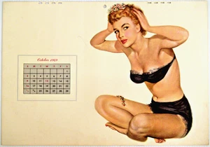 ESQUIRE "OKTOBER 1949 / KALENDERBLATT" ~(AL MOORE)~ **SEXY PIN-UP / KUNSTDRUCK** - Bild 1 von 4