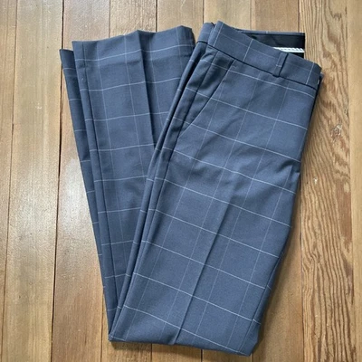 Banana Republic Women Logan Trouser Dress Pants 2 Wool Gray Plaid Check Mid Rise - Image 1 of 4