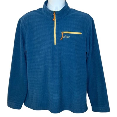 Orvis Trout Bum Mens M Blue Pullover Waffle Fleece 1/4 Zip Pocket Sweatshirt L/S - Image 1 of 4