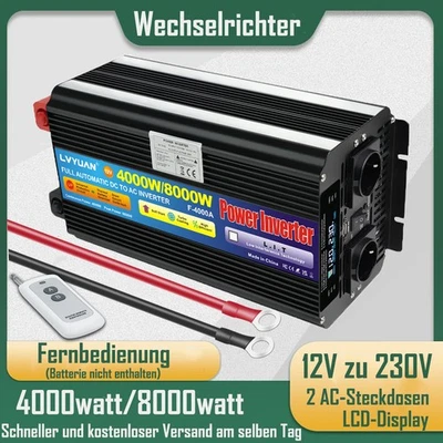 LVYUAN 4000W 8000W Inversor 12V-230V LCD USB Convertidor de Voltaje con Mando a Distancia