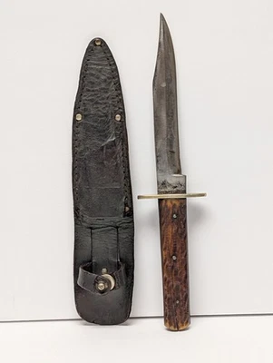 Early English 9.5" NON-XLL Bowie w Staghorn Grip by Joseph Allen & Sons w Sheath - Image 1 of 4