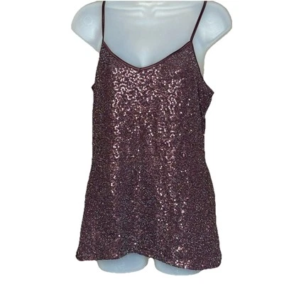 Camiseta sin mangas Express Cami para mujer M Borgoña Lentejuelas Prendas para club nocturno Fiesta Años 2010 Y2K Festival Foto 1 de 4