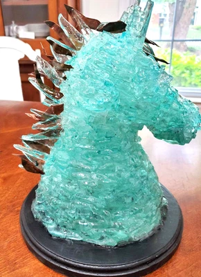 Скульптура головы лошади ручной работы, статуя, стекло Reycled, медная фигурка пони Aqua - Изображение 1 из 4