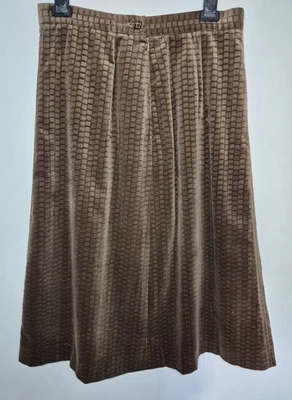 Jaeger London Vintage Brown 100% Cotton A Line Skirt UK 14 Square Patterm 70's - Image 1 of 4