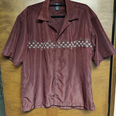 City Impact Brown Men's Shirt Green and Beige Embroidery Stylish Size Large - Image 1 of 4