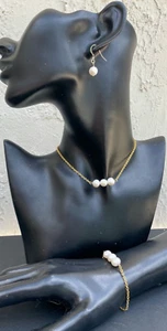 Juego de pendientes collar gargantilla perlas de agua dulce minimalista relleno de oro - Imagen 1 de 10