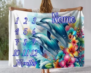 Under the Sea Baby Milestone Blanket, Sea Animals Milestone Blanket - Picture 1 of 8