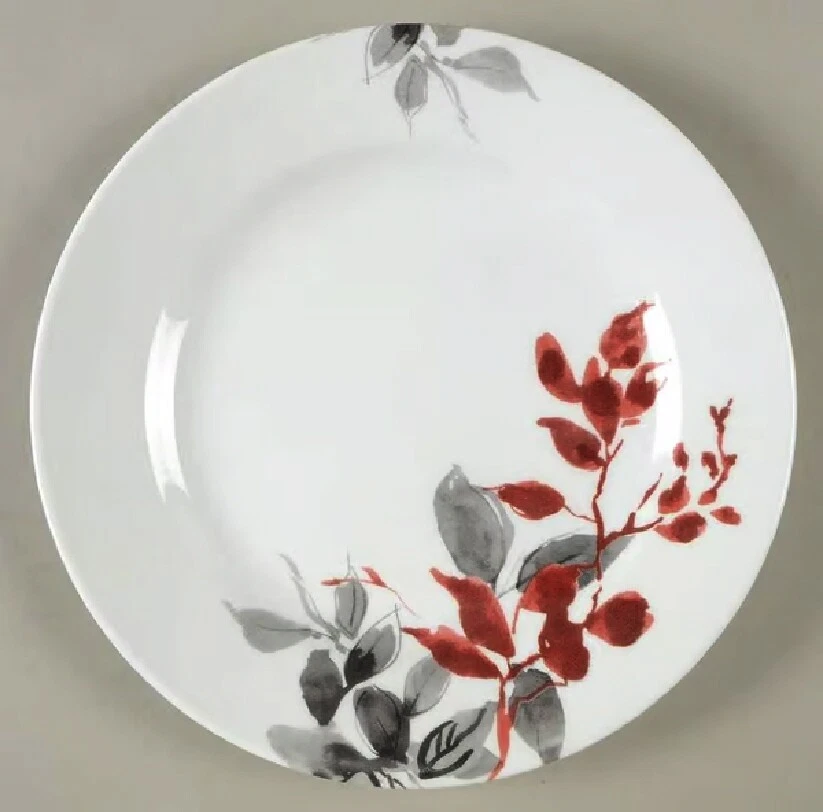 ❤️ 1 NEW Corelle Round KYOTO LEAVES 8.5" LUNCH PLATE *Japanese Garden Red Gray