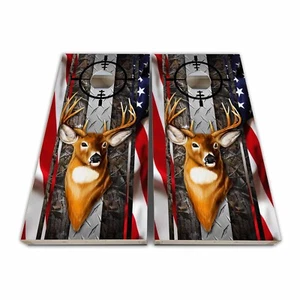 Buck Target Cornhole Flag Cornhole Board Wrap Set Laminated Cornhole Decal Set - Picture 1 of 4