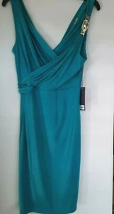 Jennifer Lopez JLo Sea Jade Green Surplice Foil Buckle Dress NWT - Picture 1 of 3