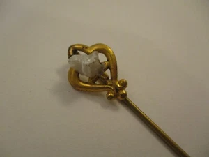 Antique Victorian Hat Stick Pin Gold Tone Blister Pearl R&F Riley French Heffron - Picture 1 of 4