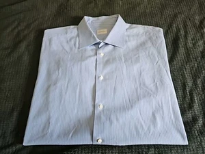 Camisa de vestir de lujo ERMENEGILDO ZEGNA azul bebé a rayas con botones L/S talla 46/18 - Imagen 1 de 14