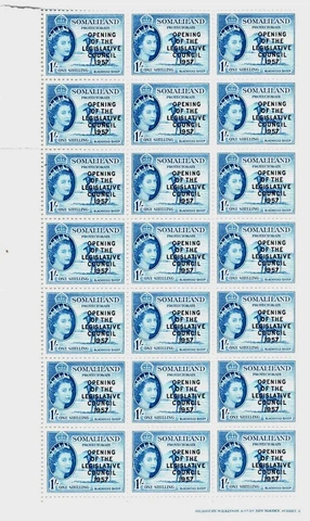Somaliland Protectorate Stamp Scott #141, 1sh, Block of 21, OG, MNH, SCV$7.35 Cover