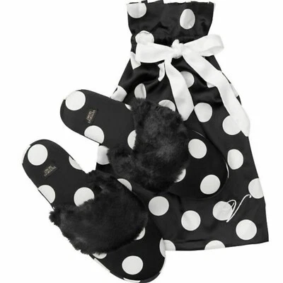 НОВЫЕ атласные тапочки Victoria's Secret в горошек с мешком для пыли, размер большой (9-10) - Изображение 1 из 4